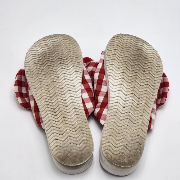Betsey Johnson Picnic Red Gingham Bow Slide Sandals - Picture 7 of 11